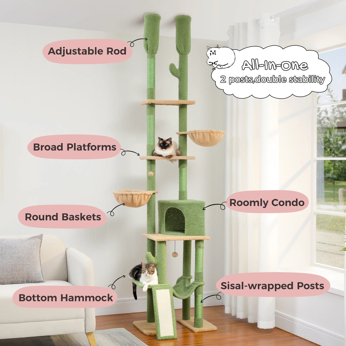 Cactus Cat Tree with Hammocks & Condos