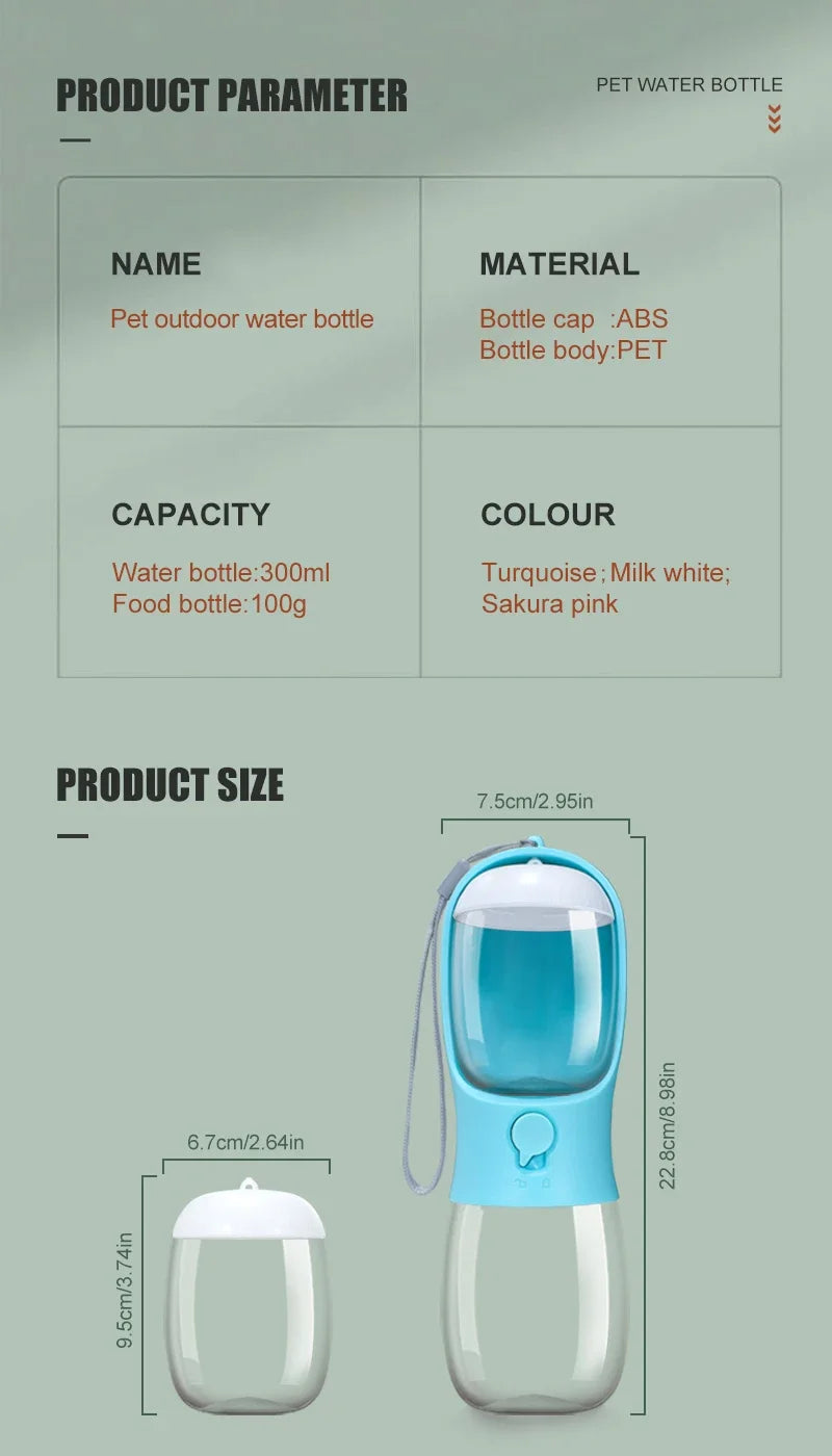 2-in-1 Portable Pet Water Bottle & Food Dispenser