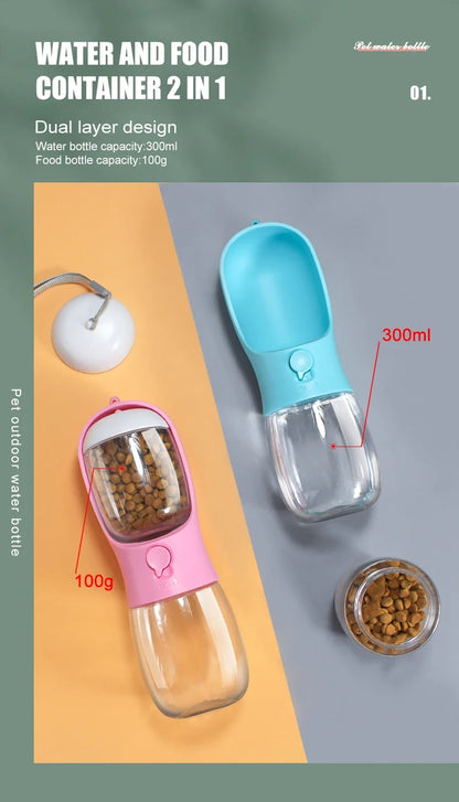 2-in-1 Portable Pet Water Bottle & Food Dispenser