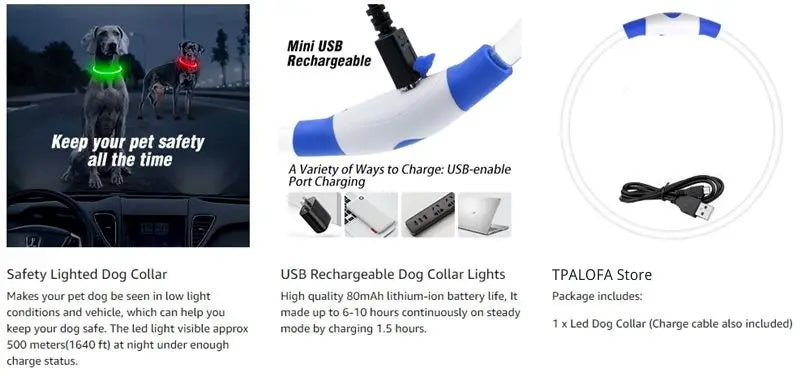 LED Light Dog Collar with USB Connected