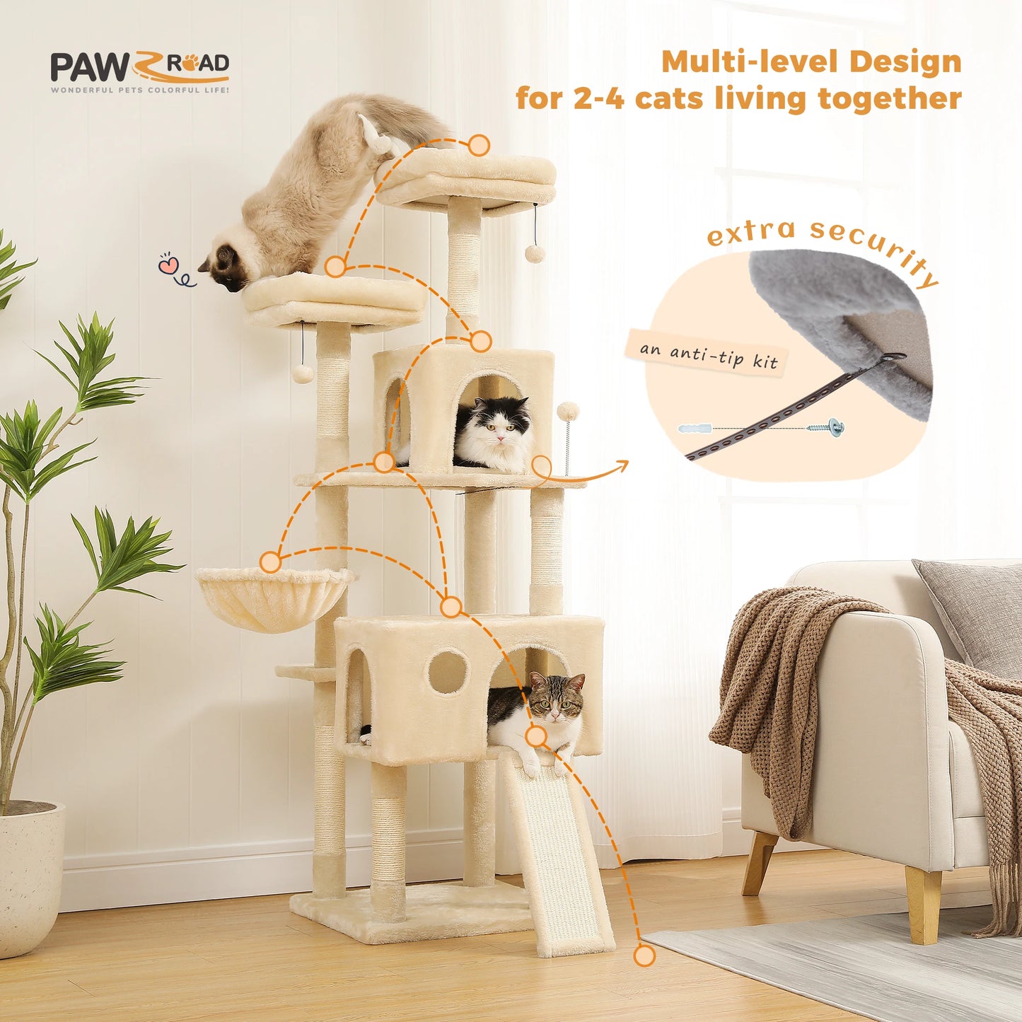 Multi-Level Cat Tree with Scratch Board