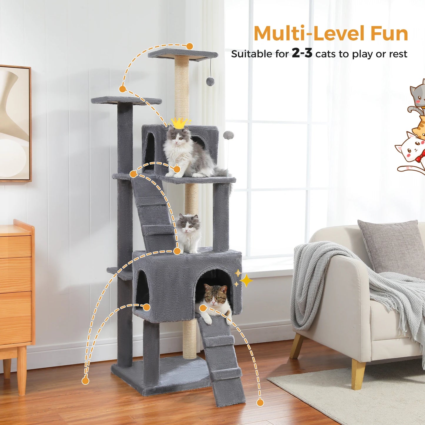 Multi-Level Cat Tree with Scratch Board